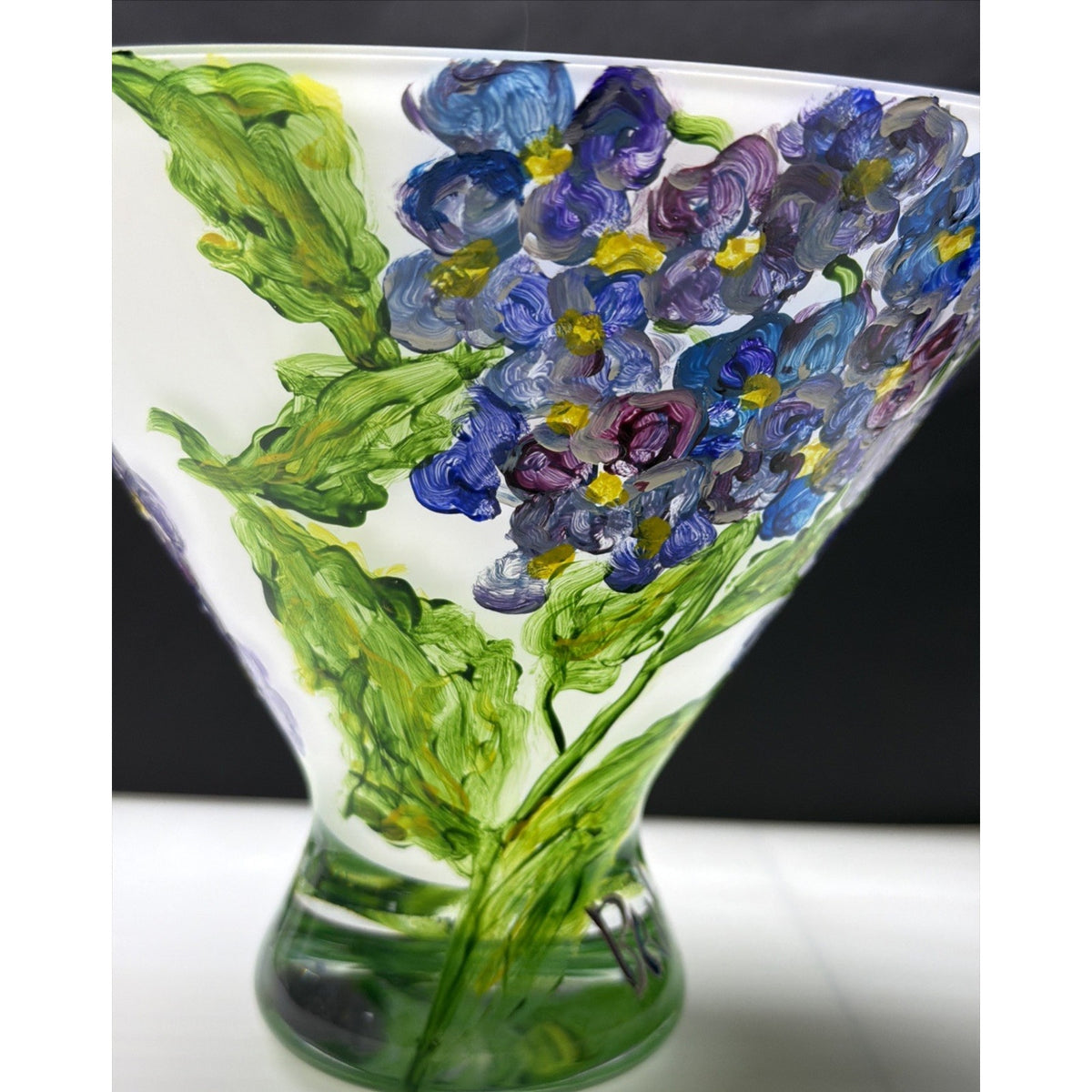 Vintage Mouth Blown Cased Art Glass Vase Hand Painted Floral Primrose Signed