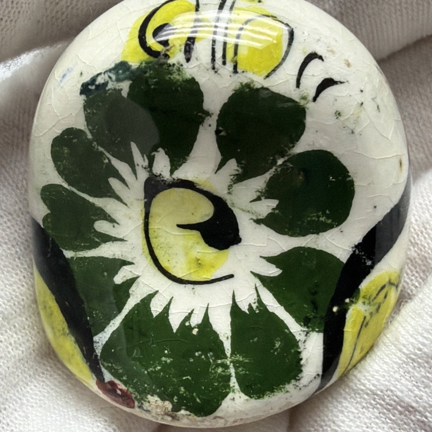 Vintage Mexican Tonala Pottery Owl Hand Painted Glazed Floral Yellow As Is