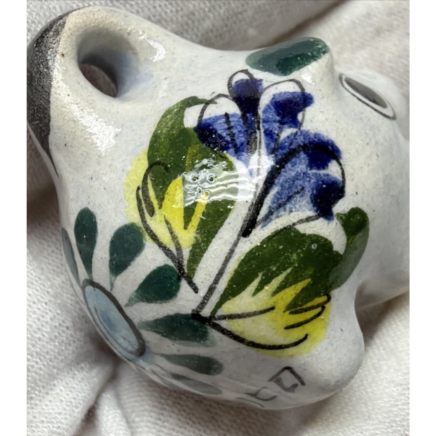 Vintage Mexican Tonala Pottery Mini Pig Hand Painted Glazed Floral Signed As Is