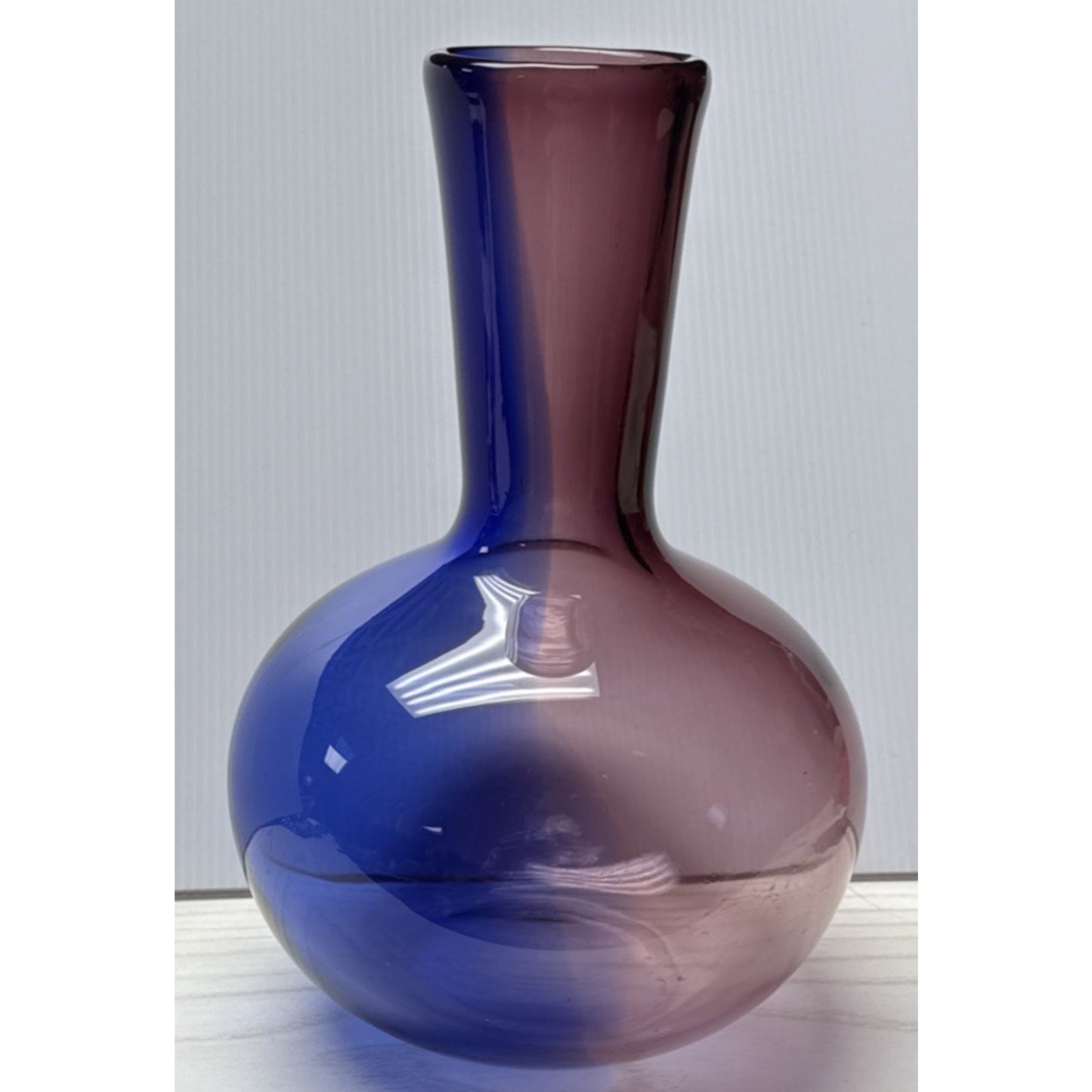MCM Poland Art Glass Vase Abstract Dual Color Purple Amethyst Blue As-Is