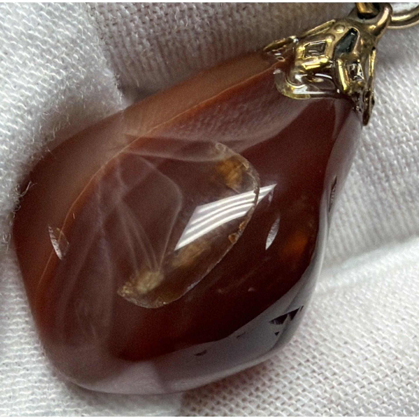 Vintage Carnelian Agate Banded Stone Pendant Charm Polished