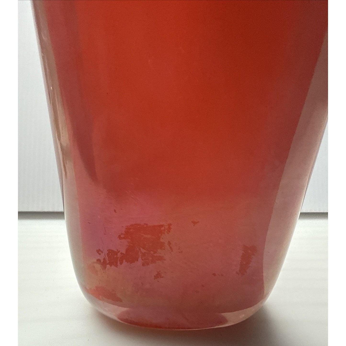 Murano Paolo Venini Velati Bottiglie Incised Triangular Bottle Red Orange As-Is
