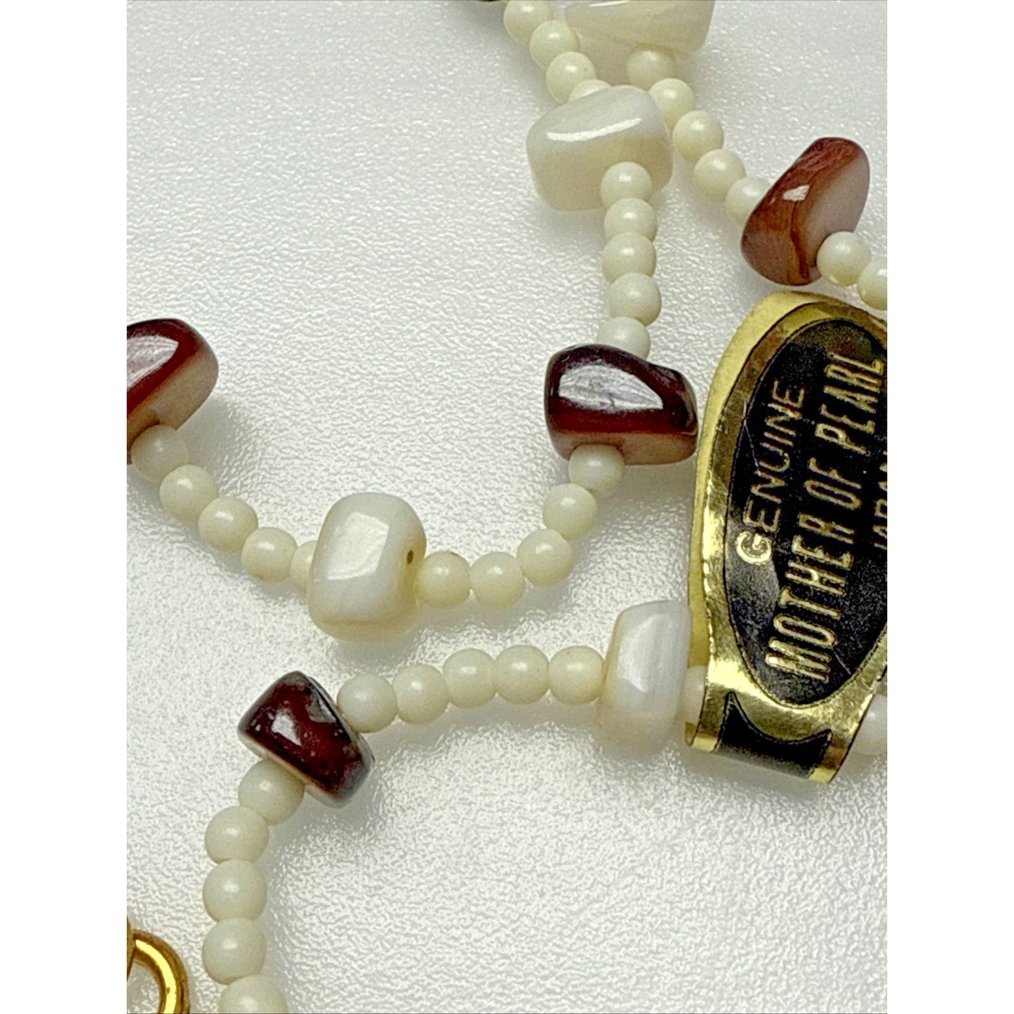 Vintage Mother of Pearl Strand Necklace Beaded Tags