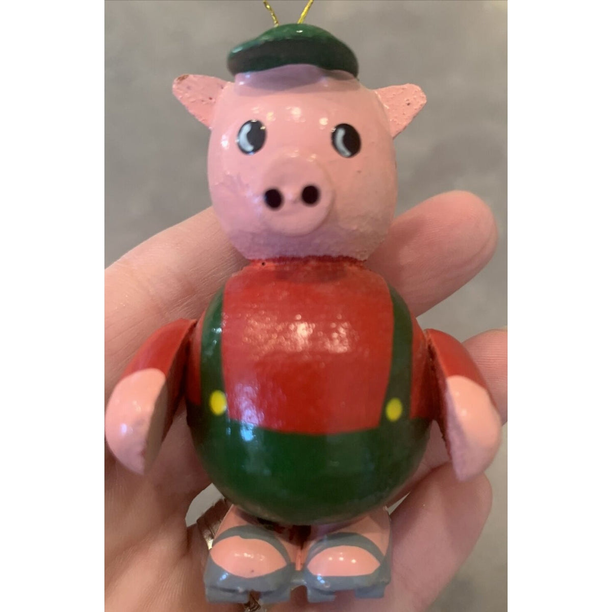 Vintage R Dakin Co Wood Skating Pig Ornament Painted Sticker