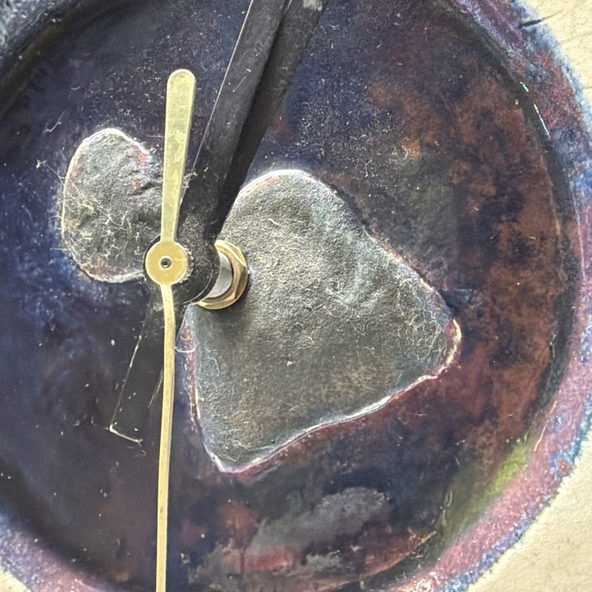 Vtg Ben Diller Raku Art Pottery Petroglyph Glazed Crackle Clock Iridescent As Is