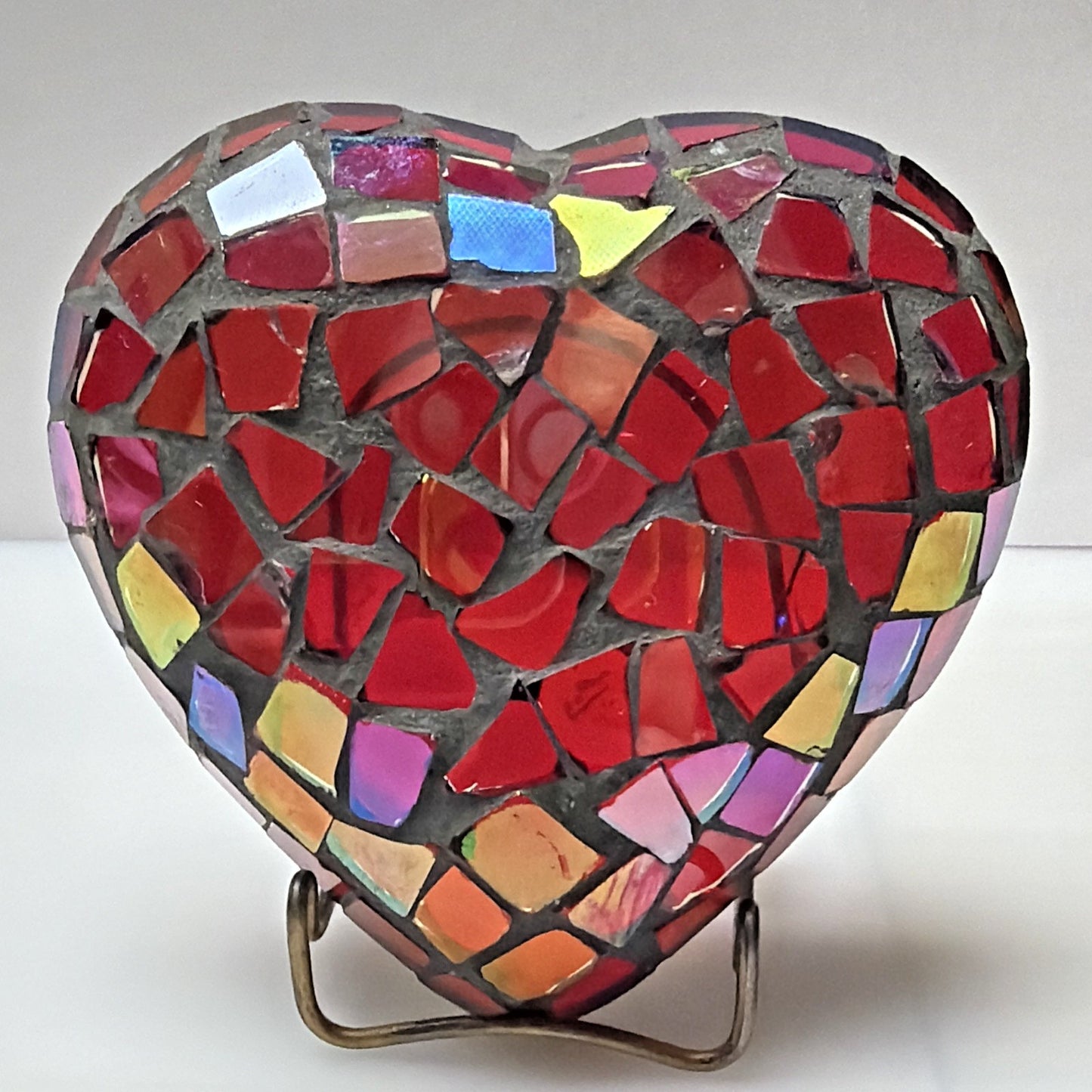 Vintage Mosaic Stained Glass Artisanal Heart Tile Paperweight Clear Bottom