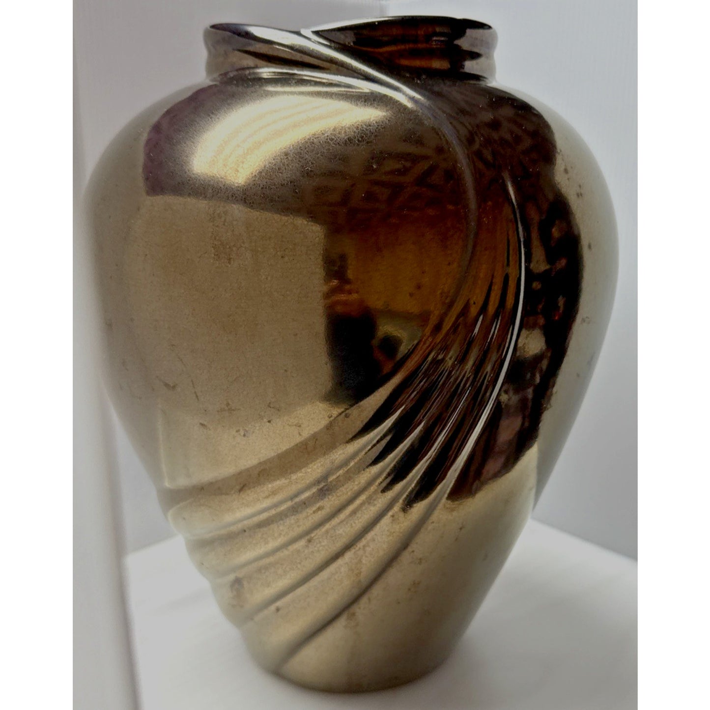 Vtg Haeger Pottery Metallic Bronze Vase Planter Pot Large Abstract Swirl 12 inch