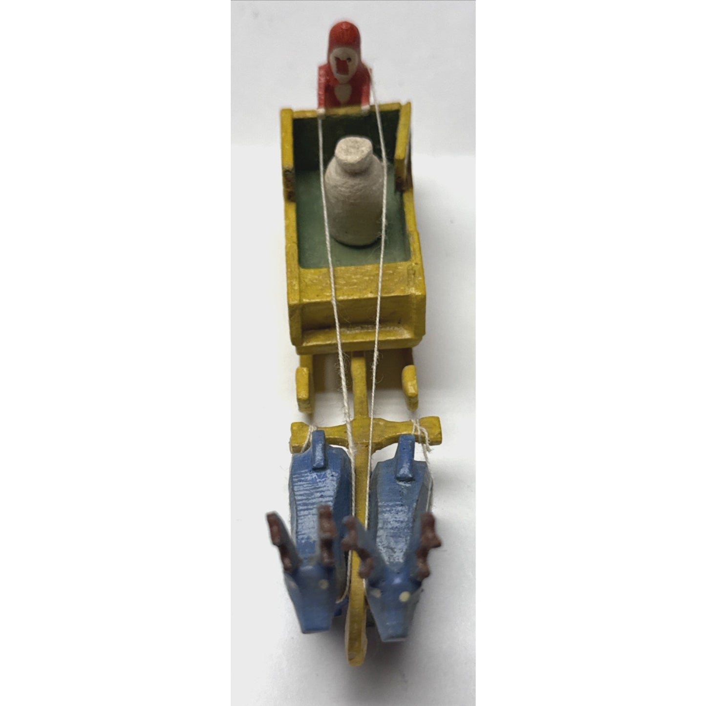 Old Erzgebirge Putz Toy Miniature Wood Santa Sleigh Reindeer Bag Christmas As-Is