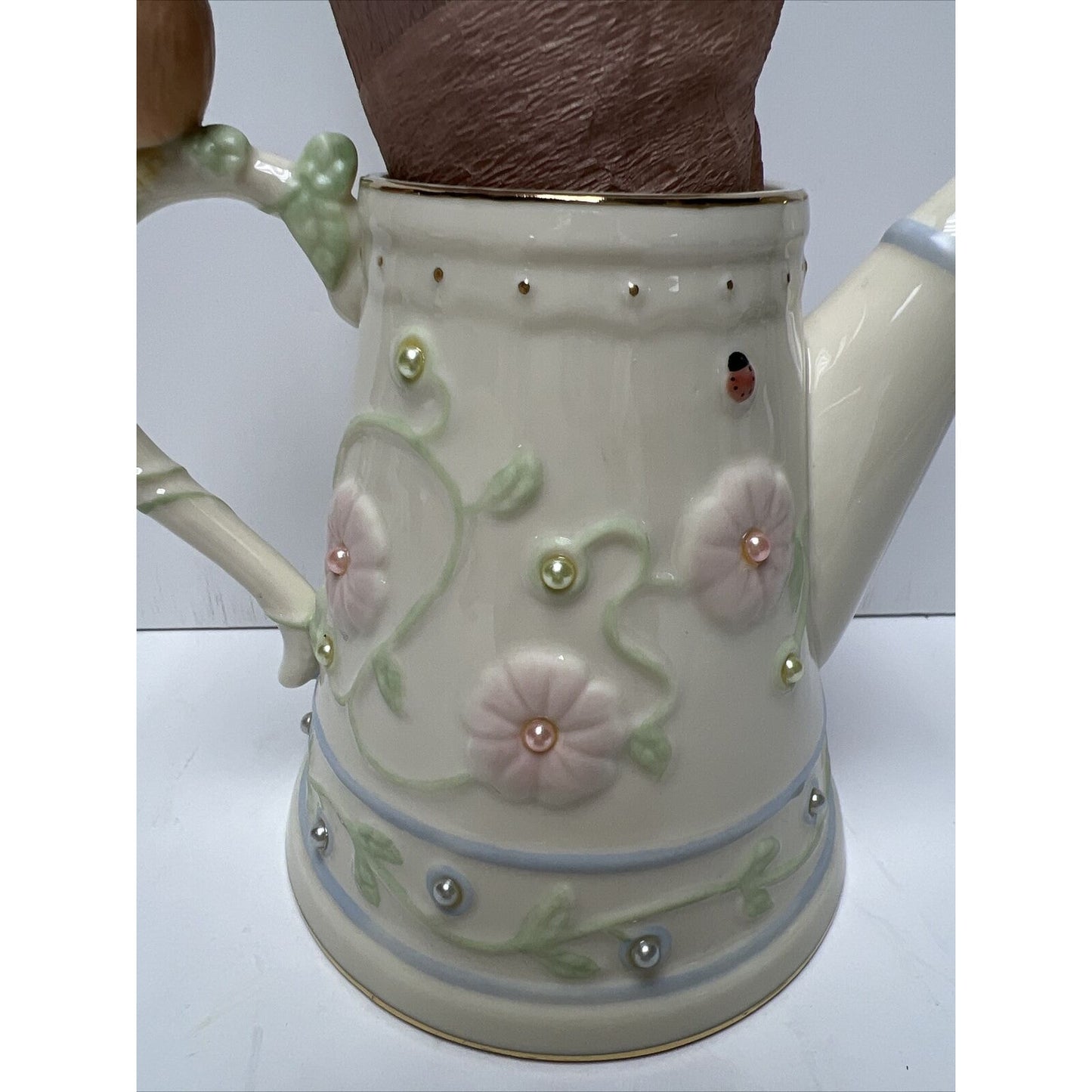 Vintage Lenox Petal And Pearls Bluebird Bud Vase Watering Can Box