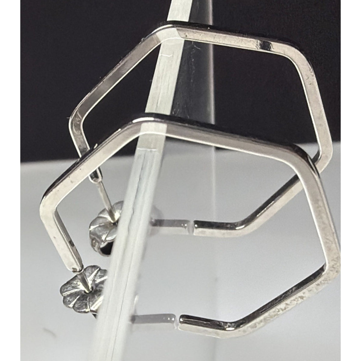 Vintage Avon Sterling Silver Hexagon Hoop Earrings Post