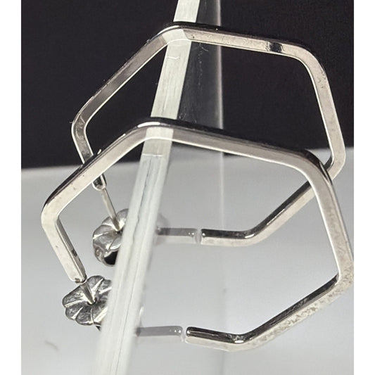 Vintage Avon Sterling Silver Hexagon Hoop Earrings Post