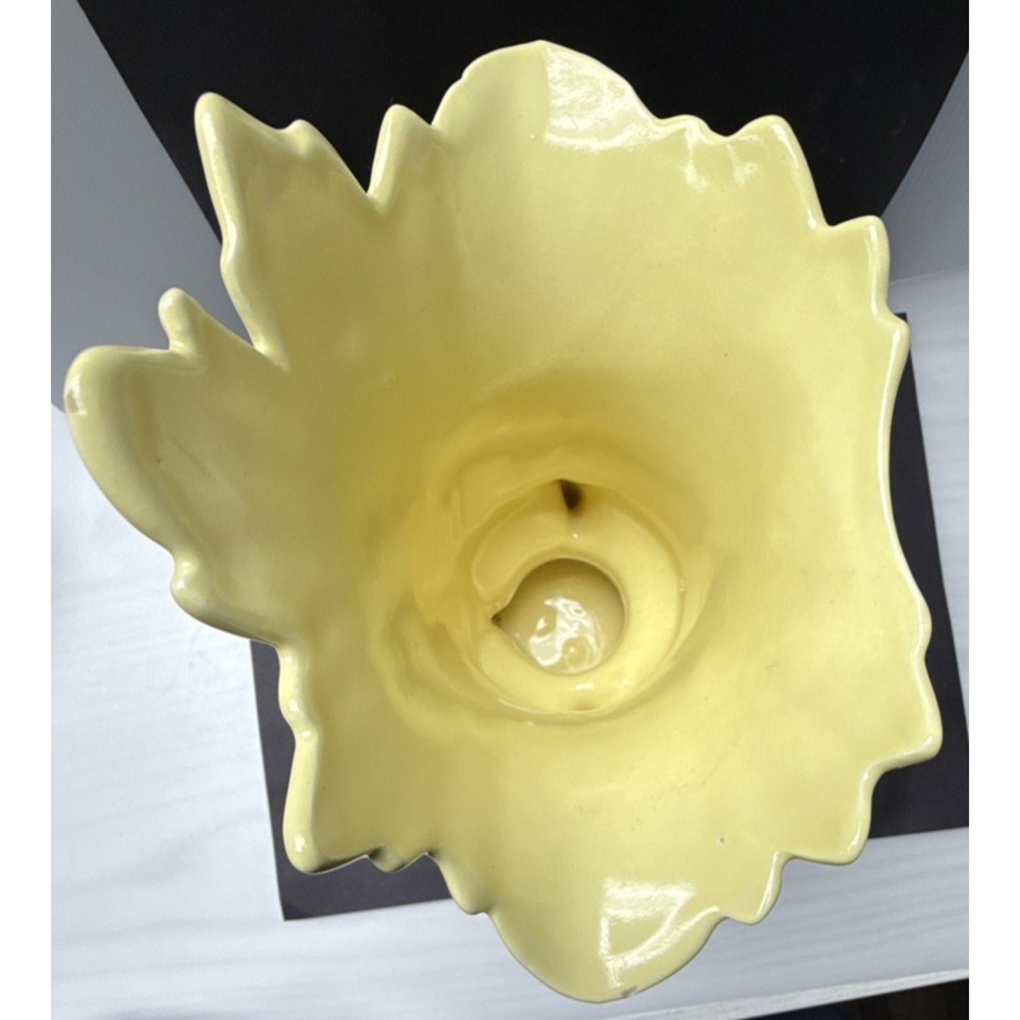 Vintage Camark Art Pottery Vase Planter Handles Leaf Shaped Yellow #807 As-Is