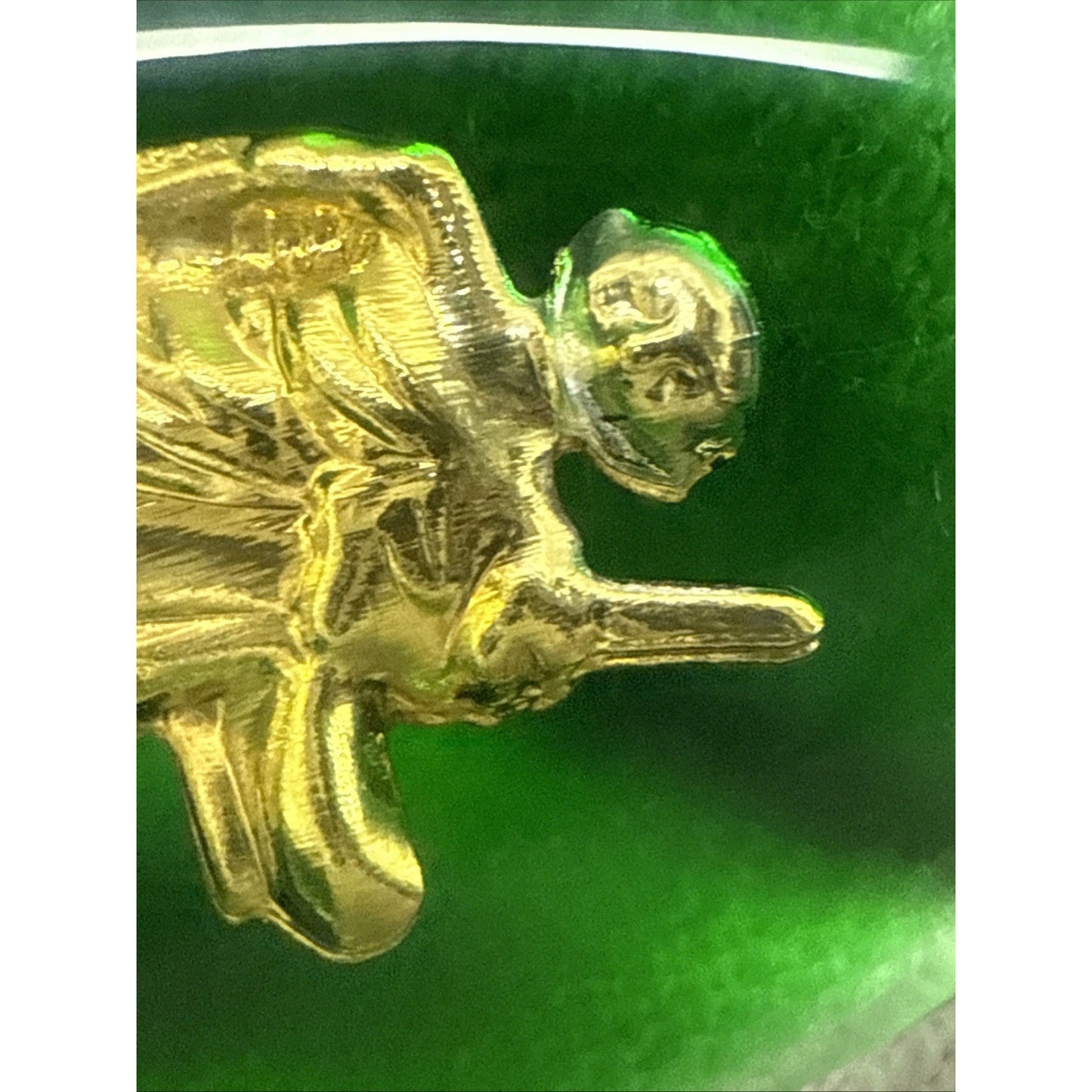 Vintage Green Lucite Resin Encased Gold Buddha 18k GP Amulet Pendant As-Is