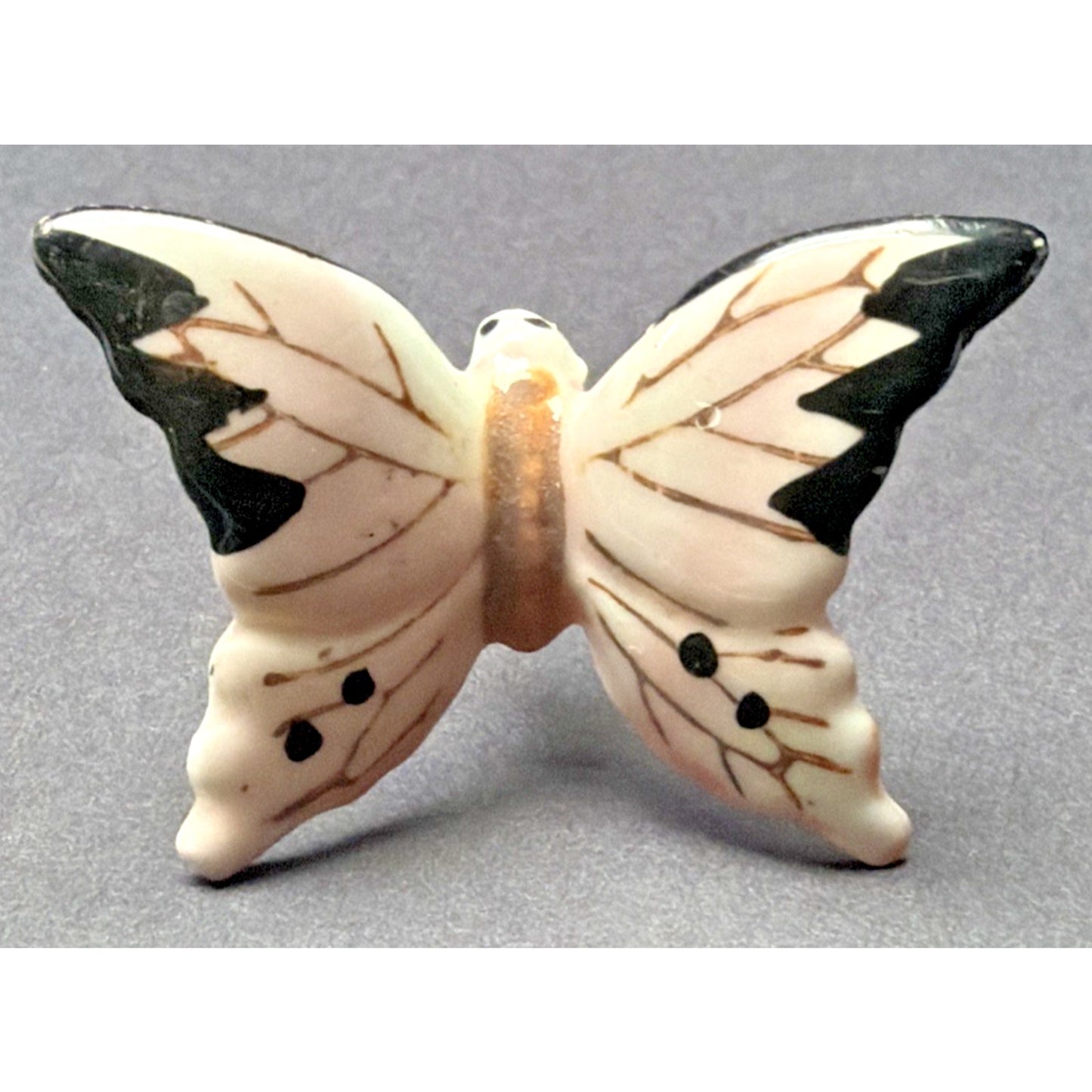 Vintage Hand Painted Porcelain Butterfly Pin Pink Black Monarch Japan