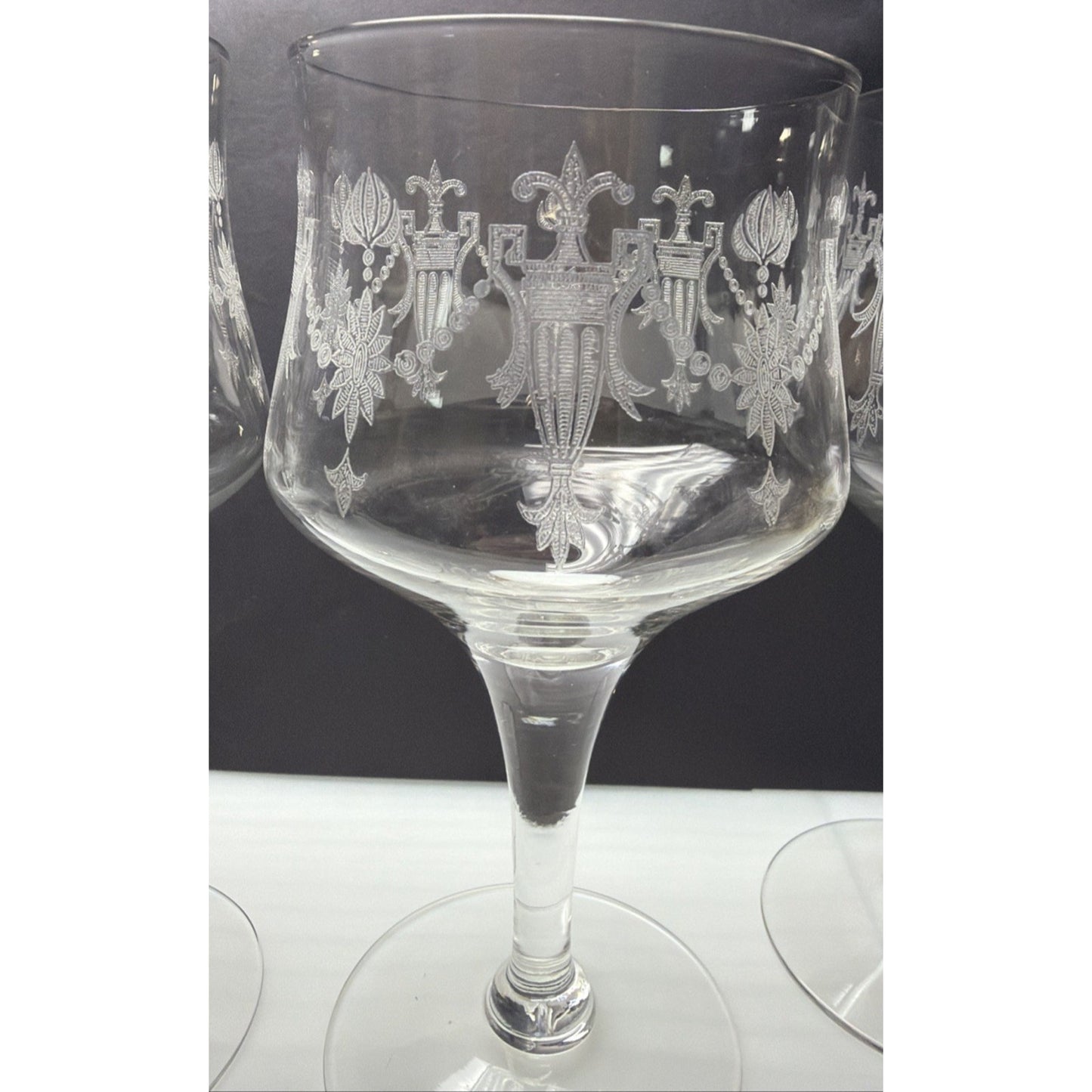 Vintage Lot of 4 Morgantown Glass 7589 Richmond Etched Water Goblet Stemware