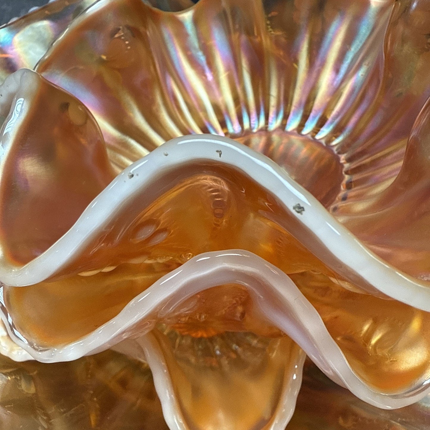 Lot of 7 Dugan Glass Peach Opal Carnival Ray Jewel Heart Master Berry Bowl As-Is