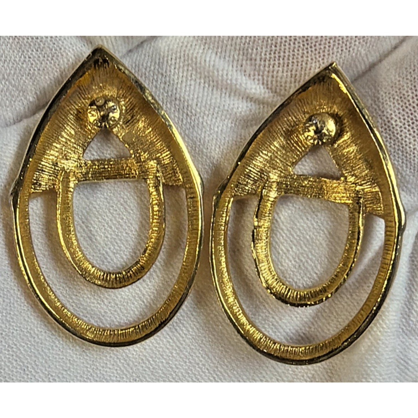Vintage Monet Enamel Gold Tone Modernist Post Earrings White Geometric Large