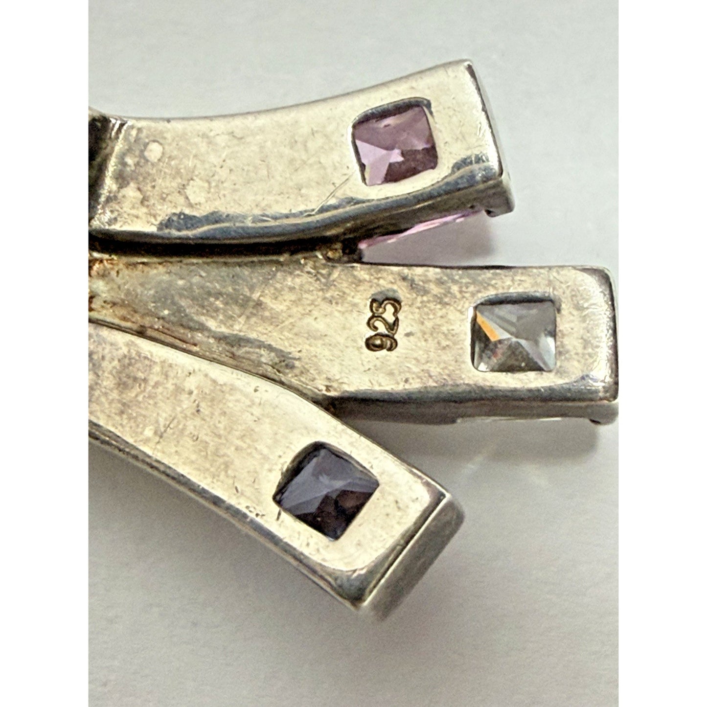Modernist Asymmetrical Brutalist Pendant Charm Sterling Silver Gemstones Cz