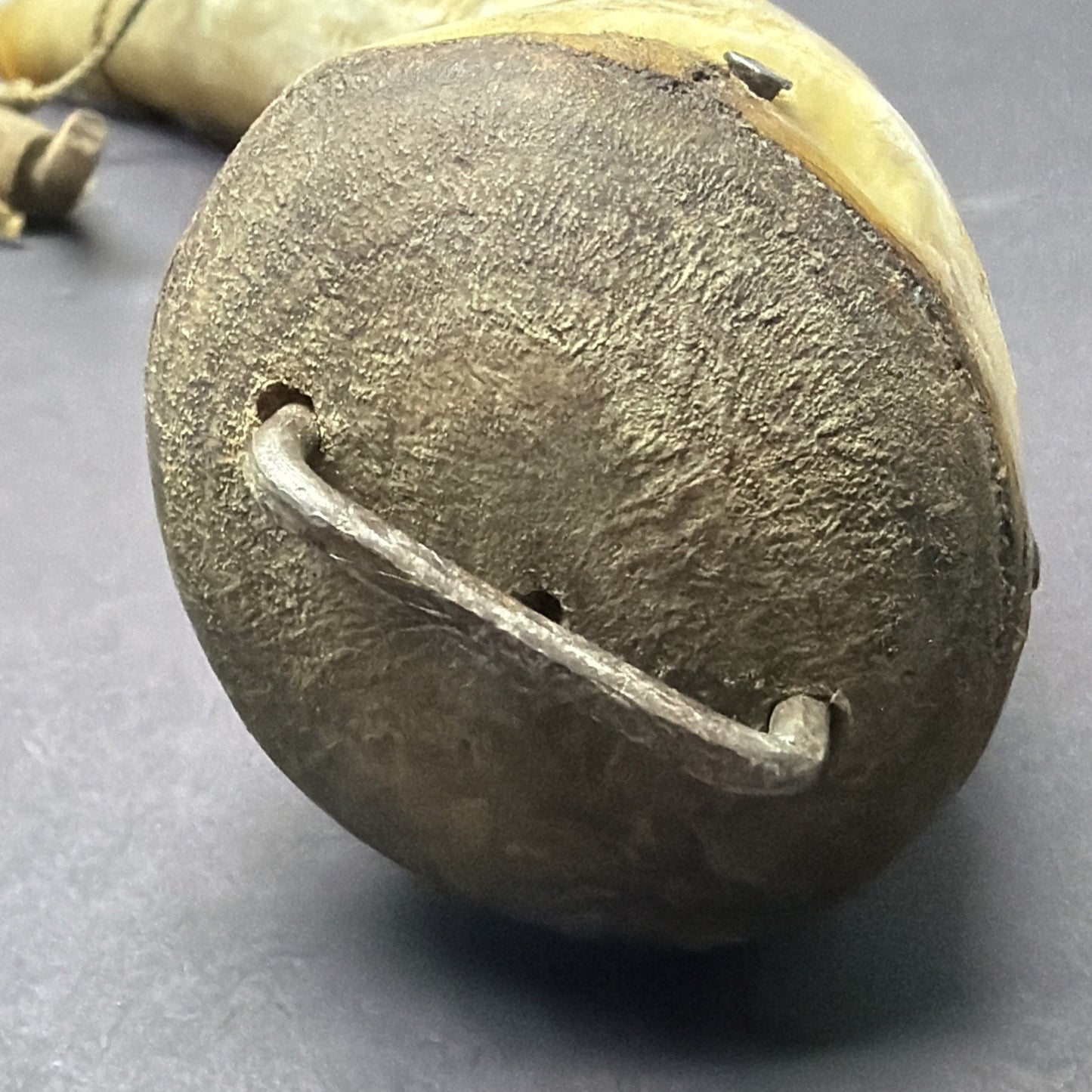 Old Primitive Powder Horn Powder Flask Wood Dome End Broken Plug As Is