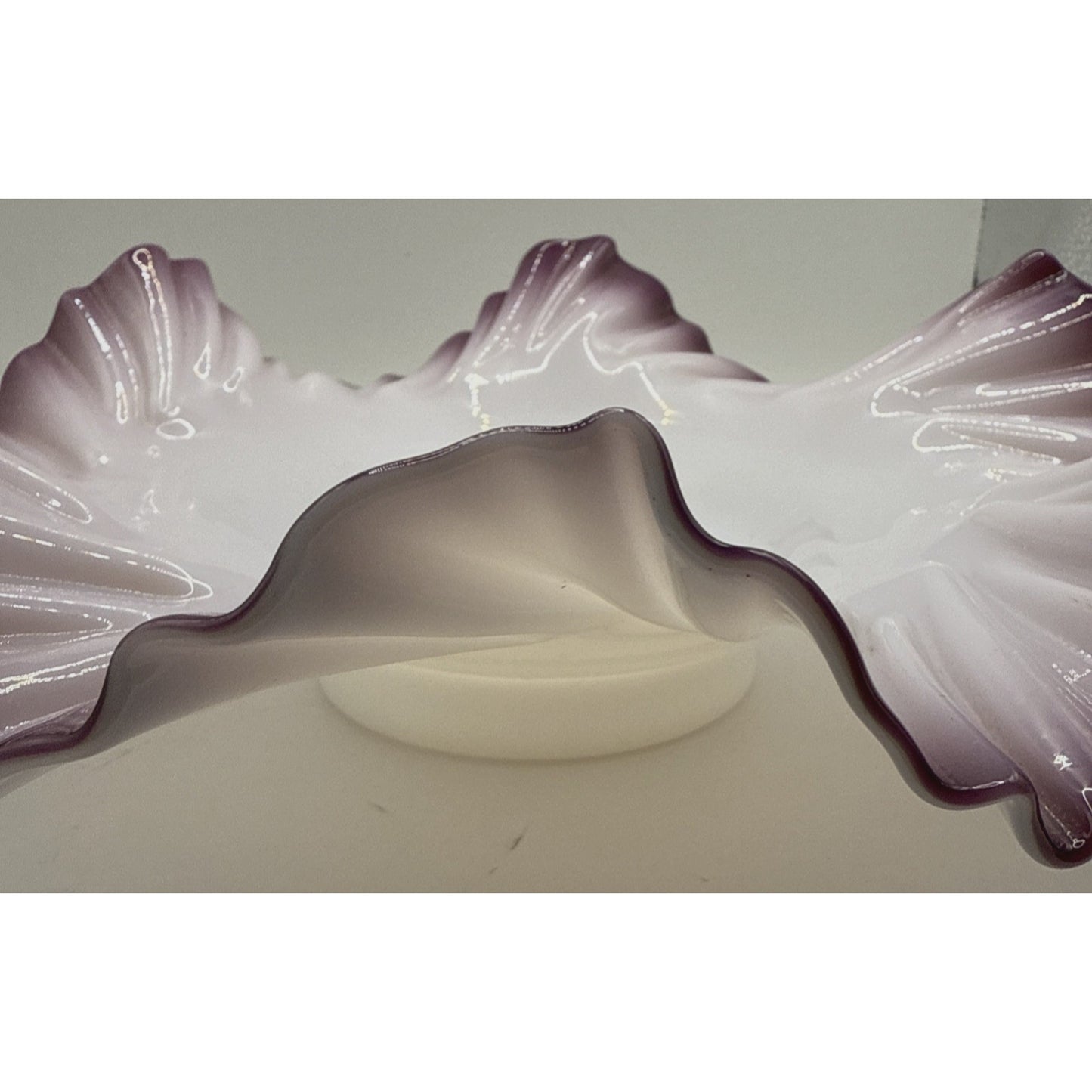 Victorian Brides Basket Bowl Purple Ruffled Wavy Rim Opalescent Glass