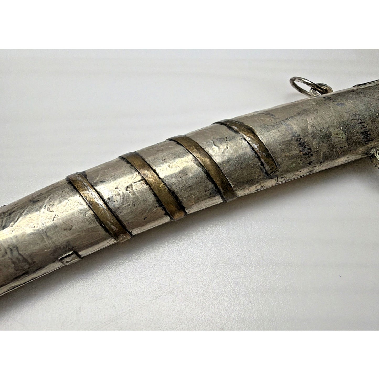 Old Moroccan Berber Islamic Dagger Sheath Only Silver Brass Inlay