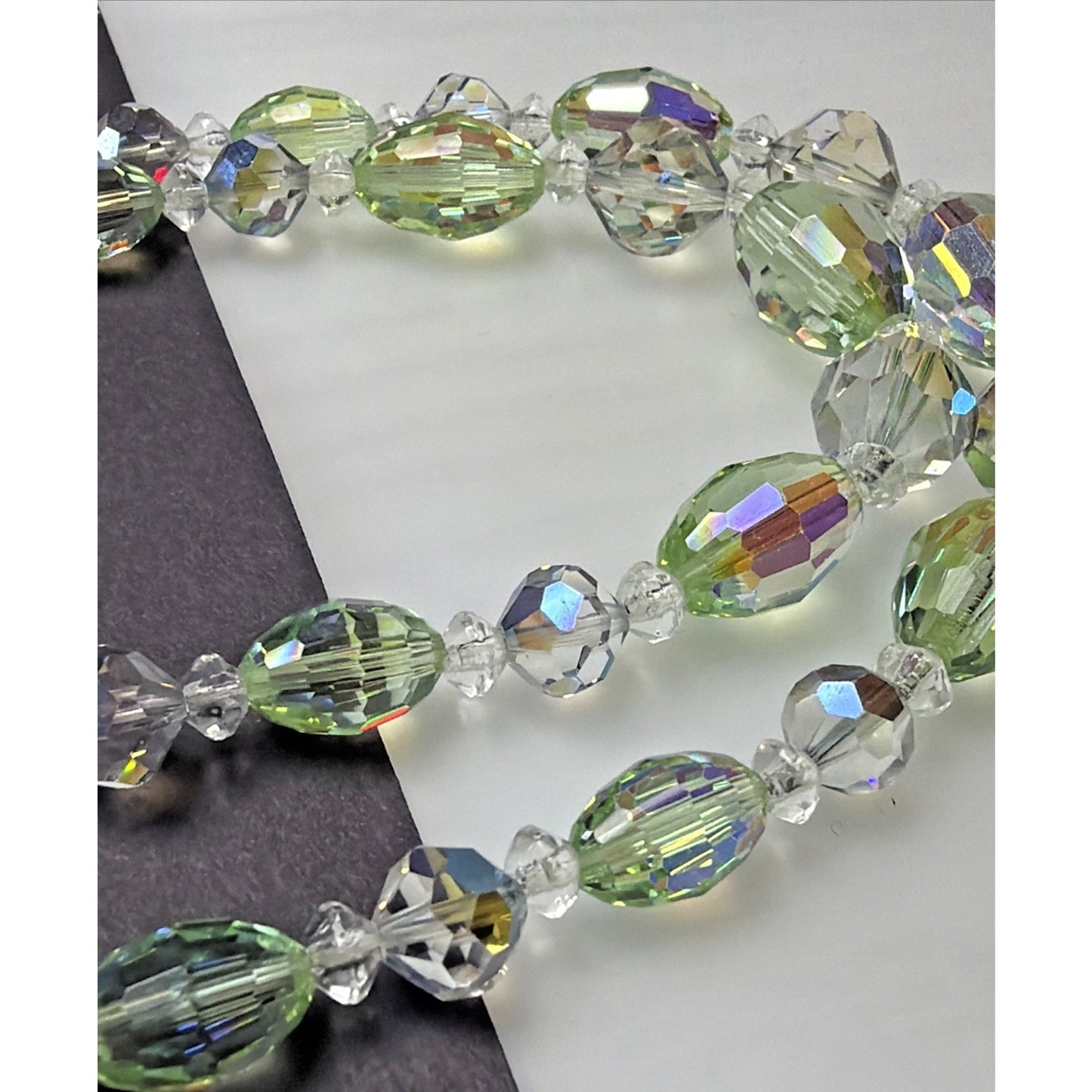 MCM Faceted AB Crystal Peridot Double Strand Necklace Rhinestone Hook Choker