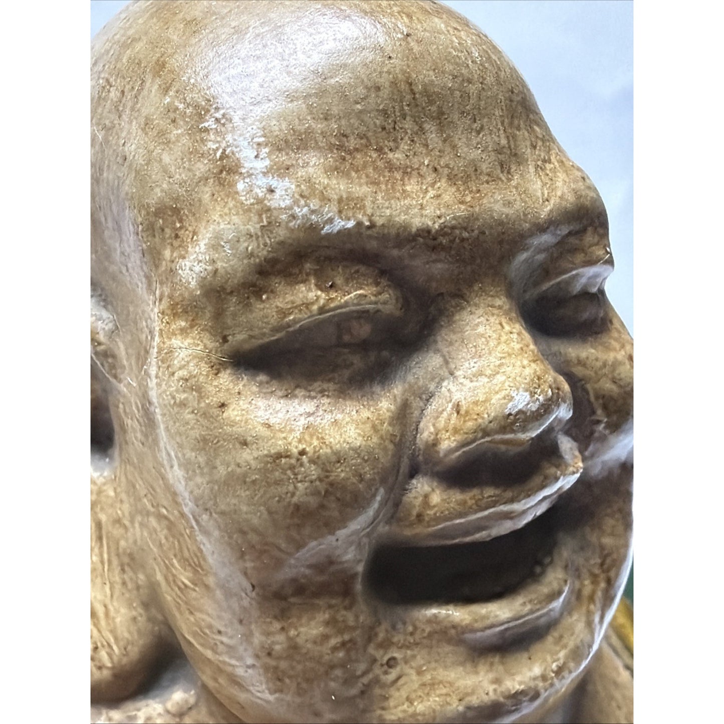 Vintage Ceramic Happy Laughing Fat Buddha Hand Painted Beads Base As Is