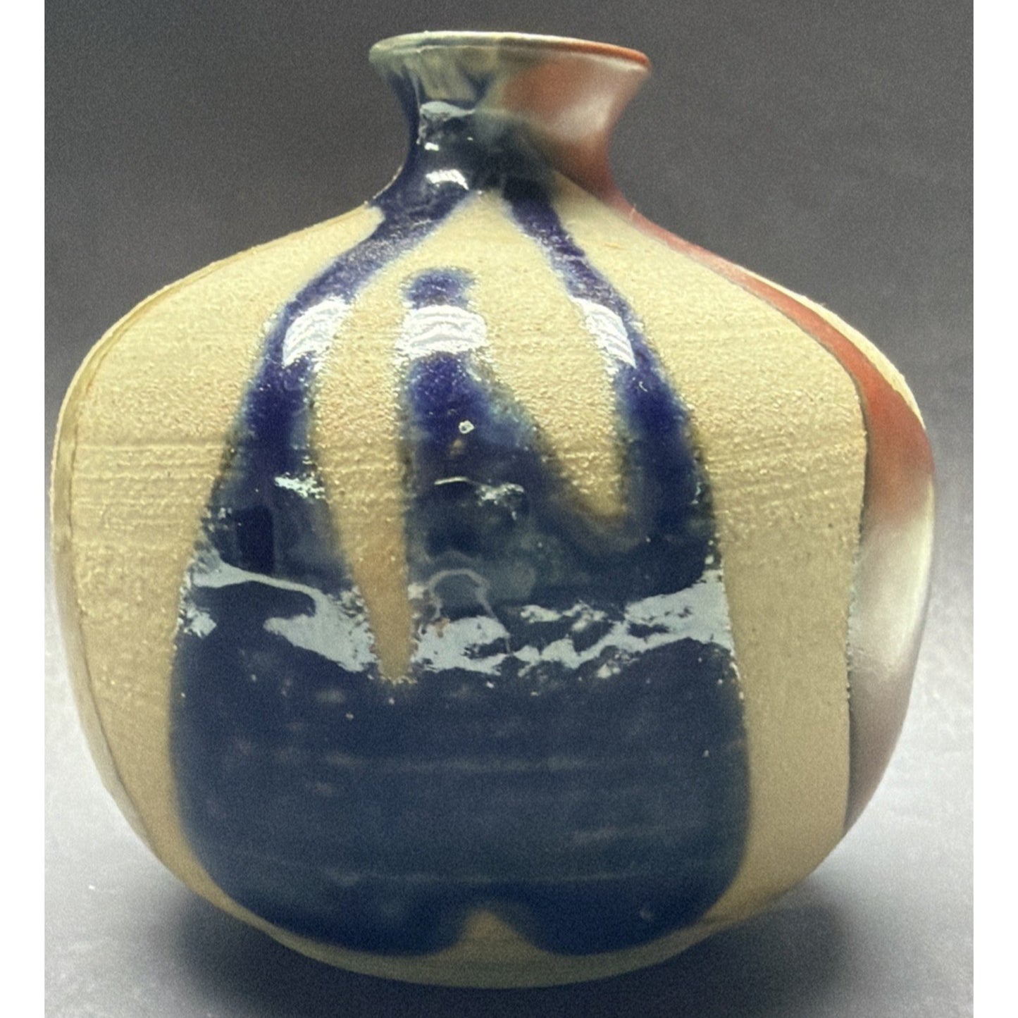 Mid Century OMC Japan Pottery Weed Pot Vase Mini Glazed Abstract Stripes