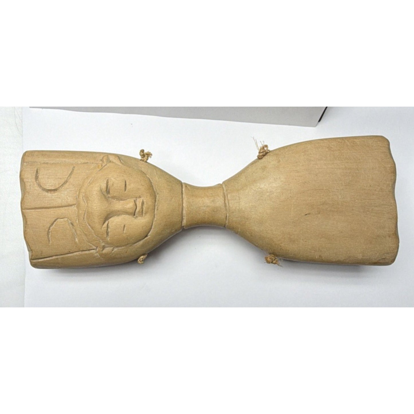 Vintage African Shaman Double Sided Wood Carved Tongue Rattle Shaker Instrument