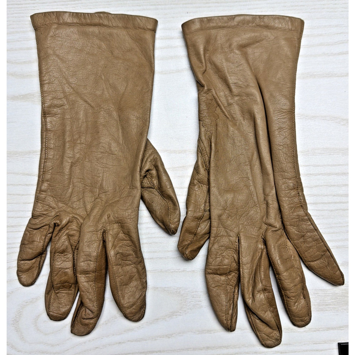 Vintage Womens Astor One Italy Tan Leather Gloves Silk Lined Long As Is Sz 7.5
