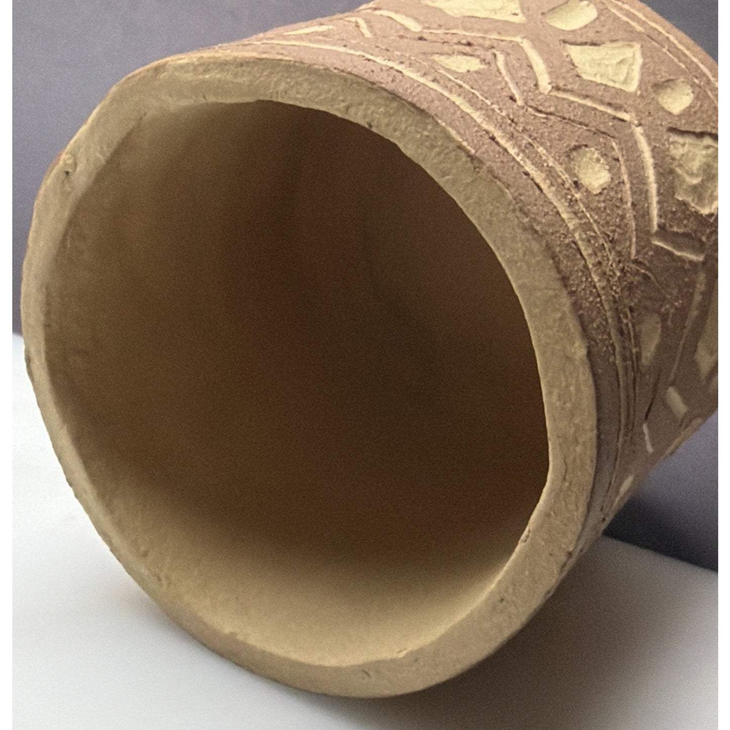 Vintage Boynton Art Pottery Abstract Vase Cup Planter Signed Brown Tan