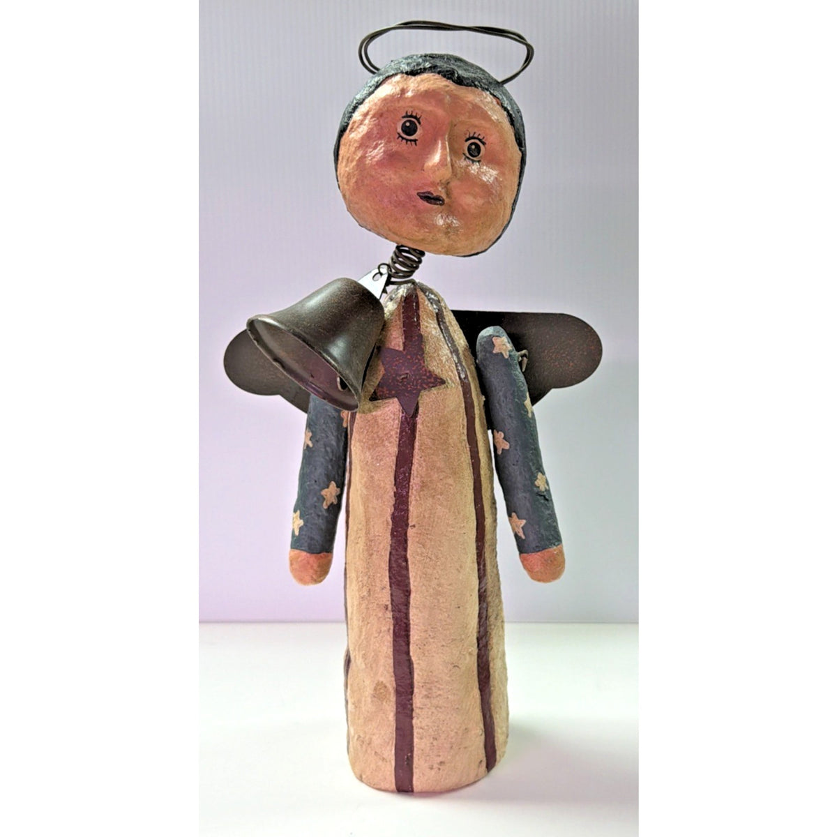 Aunt Stellas Folk Art Americana Liberty Doll Bell Angel Wings Stars Paper Mache