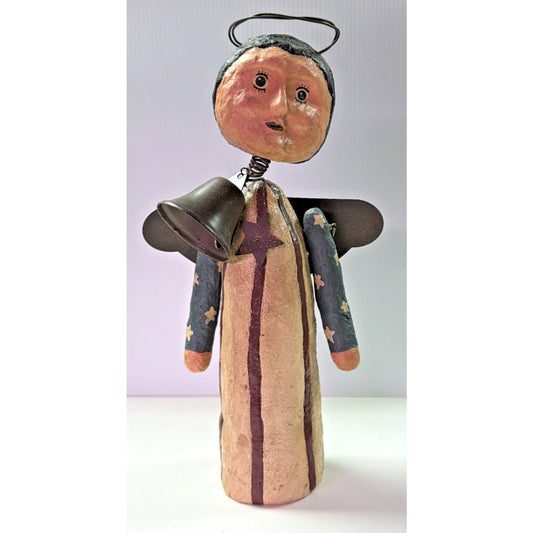 Aunt Stellas Folk Art Americana Liberty Doll Bell Angel Wings Stars Paper Mache