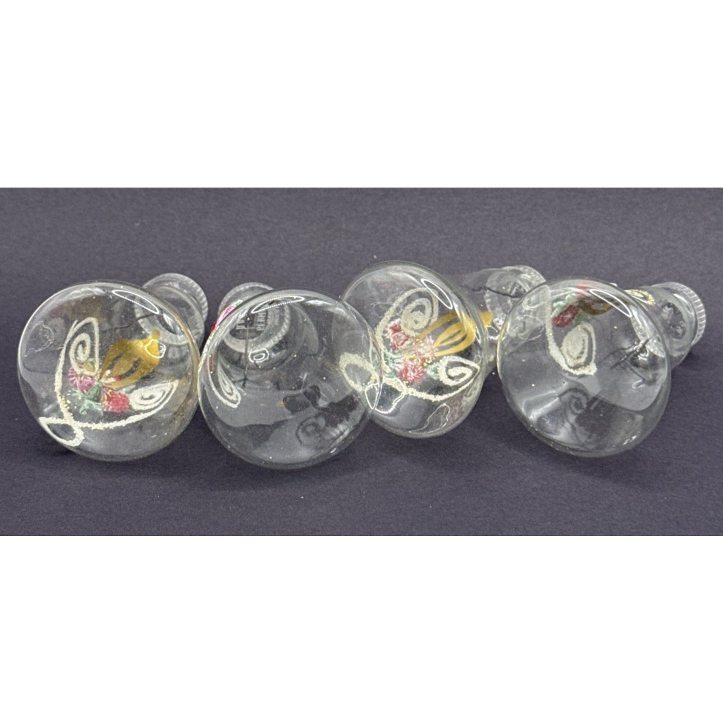 Vtg Lot of 4 DBGM West Germany Blown Mica Glass Bell Ornaments Gold Embroidered