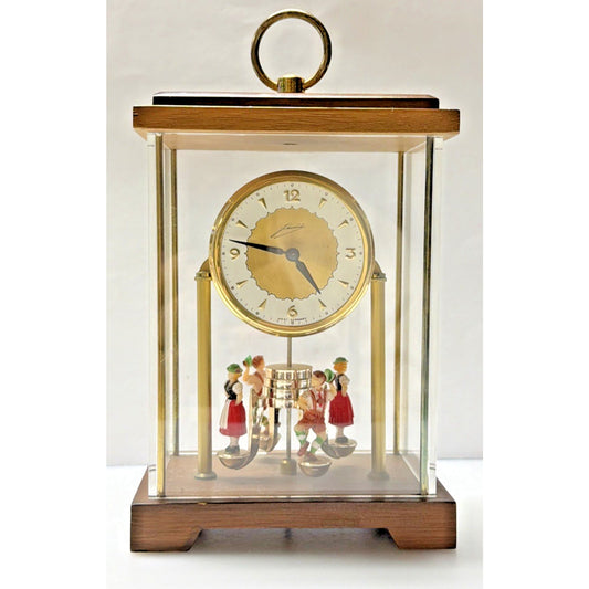 Schmid West Germany Wind Up Mantel Clock Torsion Pendulum Glass Wood Case As Is