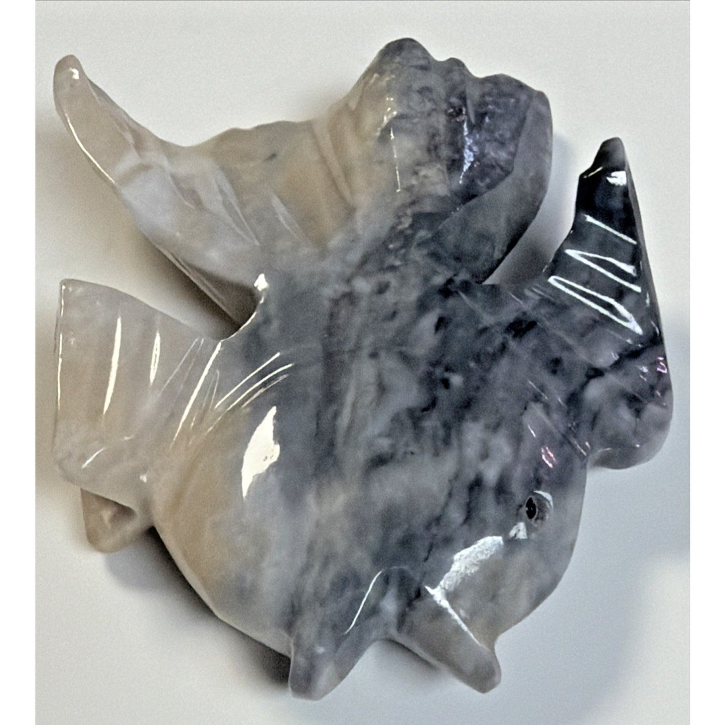 Folk Art Tellez Tecali Puebla Marbled Onyx Hand Carved Fish Sculpture Black Eyes