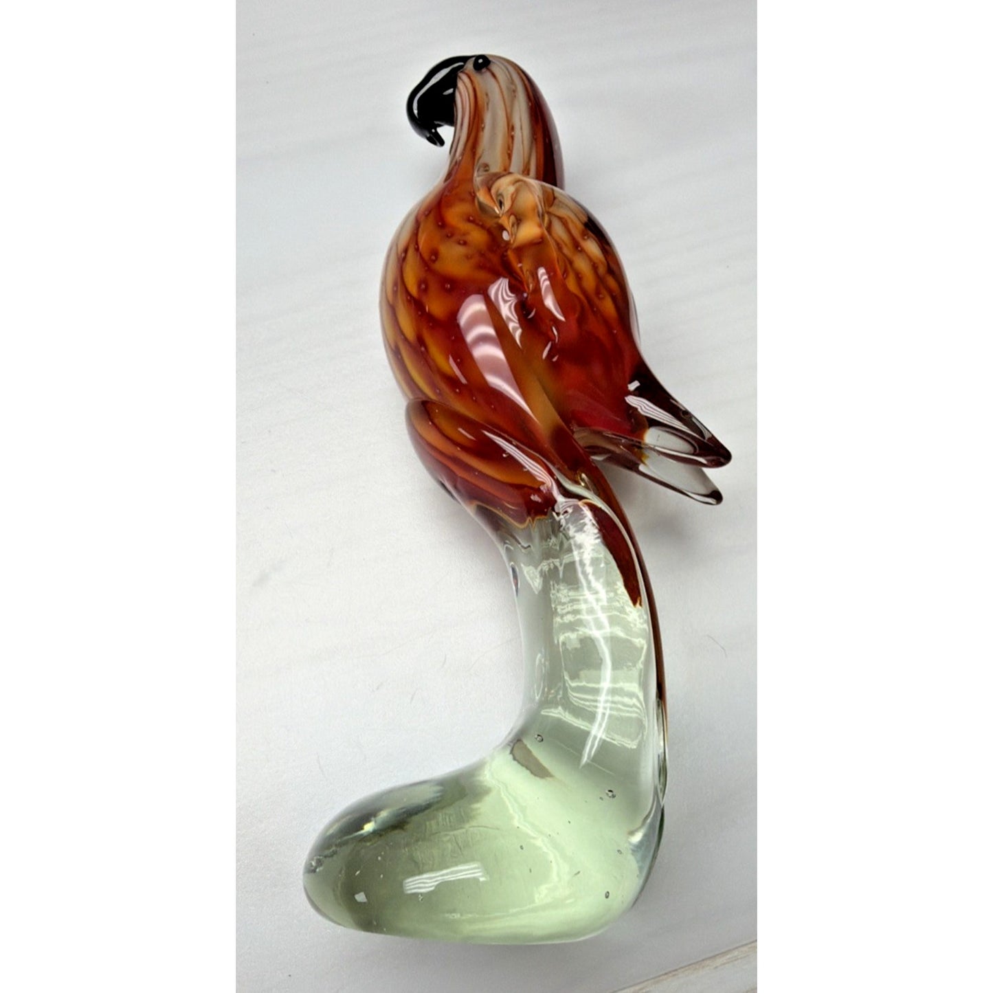 Vintage Blown Art Glass Parrot Sculpture Sommerso Bullicante Red White Bubbles