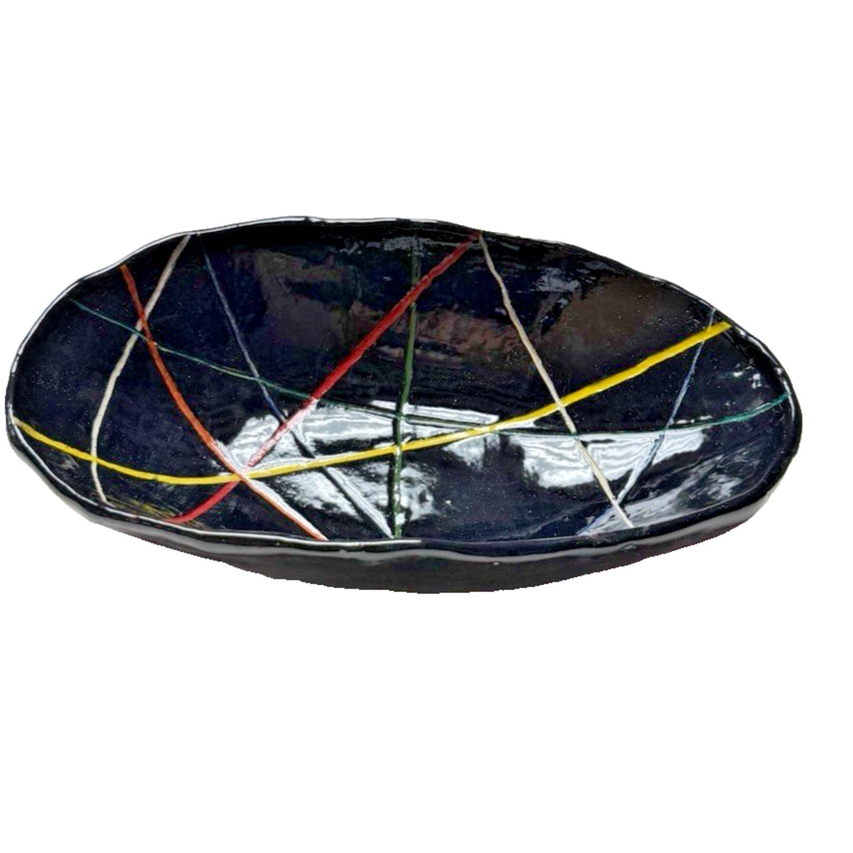Studio Art Pottery Black Glazed Bowl Modernist Geometric Abstract Lines Read
