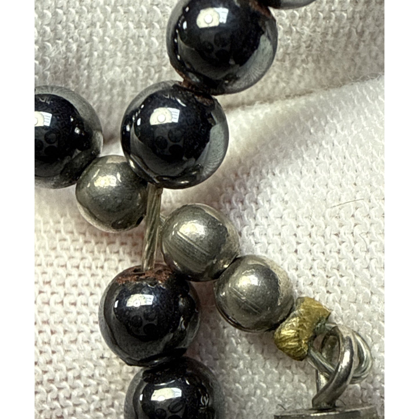 Navajo Pearl Hematite Sterling Silver Inlay Beaded Necklace
