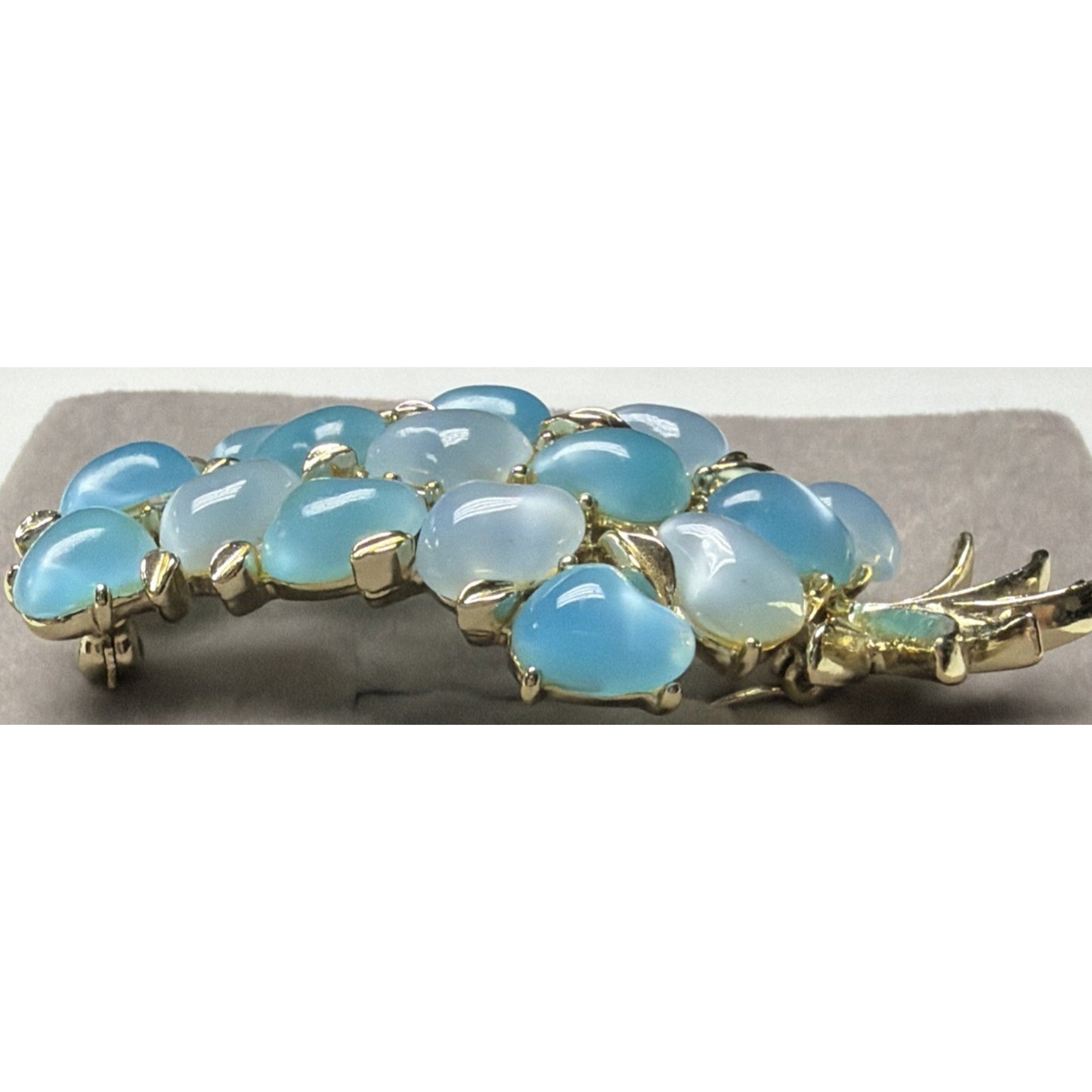 Art Deco Blue Moonglow Lucite Beaded Pineapple Brooch Pin