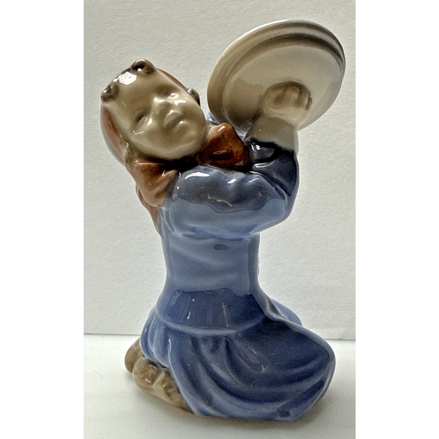 Vintage Royal Copenhagen Figurine 3677 Girl Pot Cover Cymbals Porcelain Blue