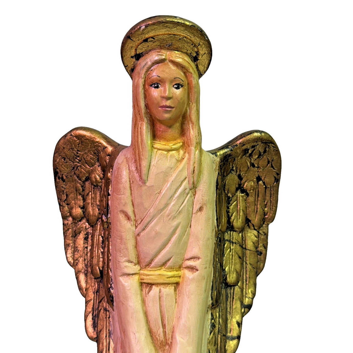 Vintage Scioto Ceramic Hand Painted Pencil Statue Angel Holding Wreath As Is