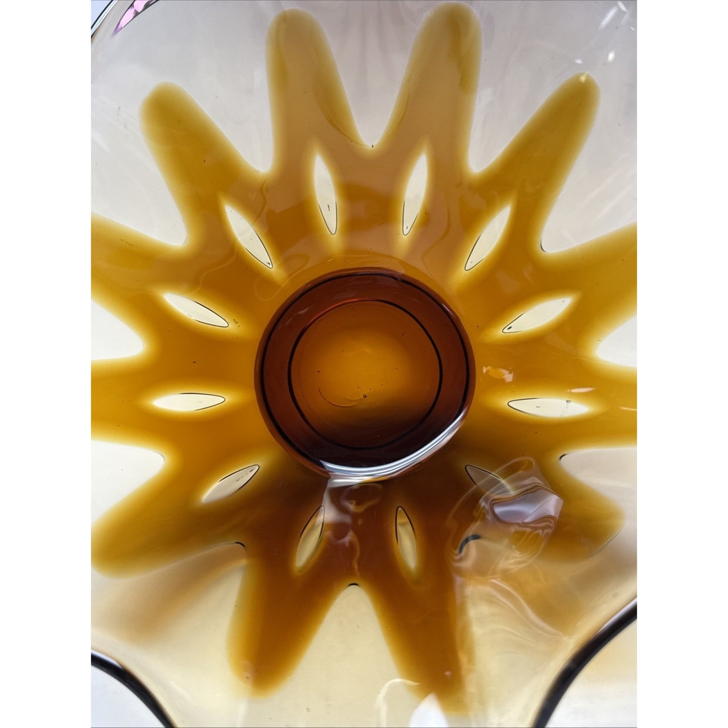 MCM Fostoria Art Glass Hawaiian Amber Brown Footed Ruffled Bowl