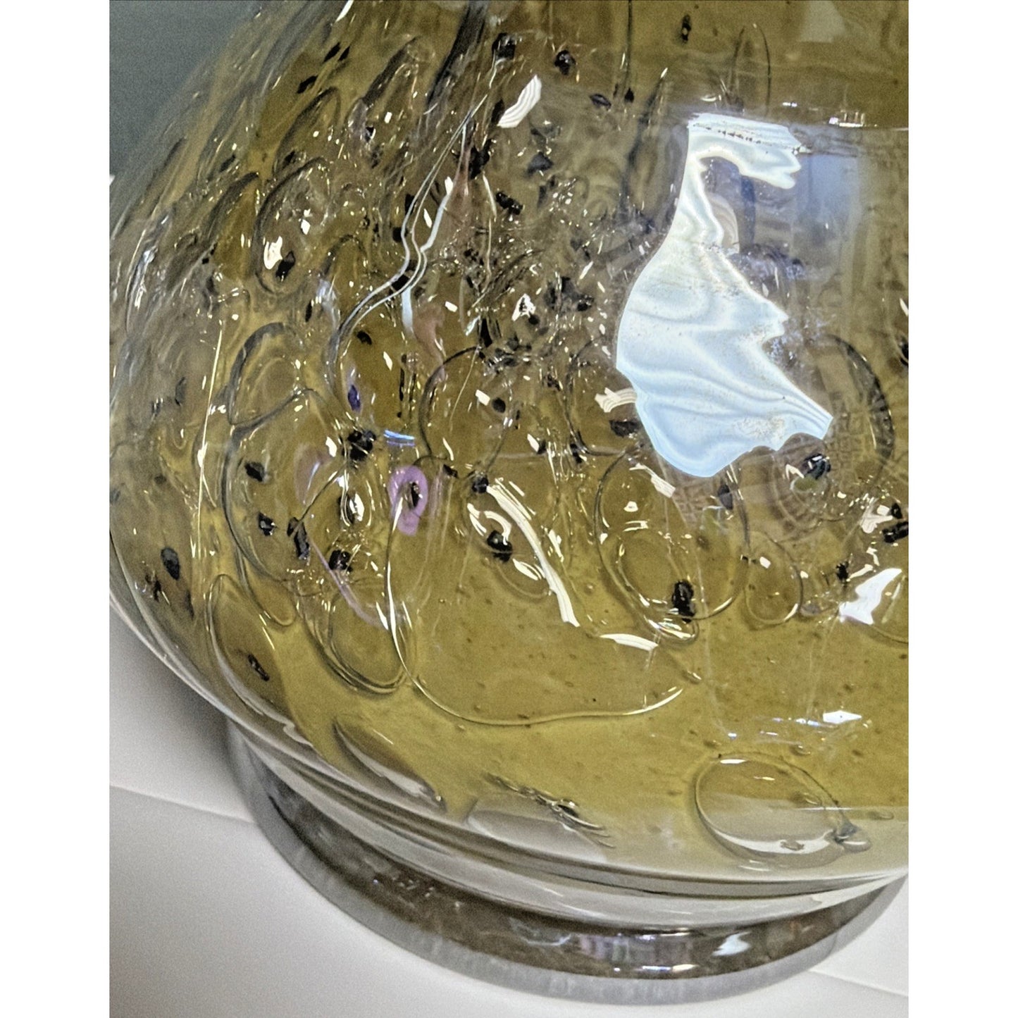 MCM French Studio Art Glass Yellow Bubbles Infused Iridescent Cased Vase As Is