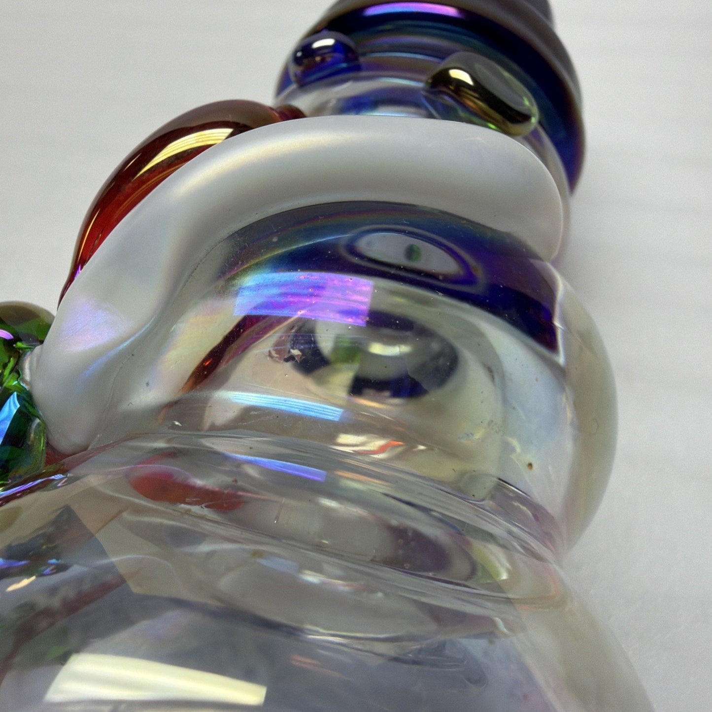 Vintage Art Glass Snowman Iridescent Applied Glass Paperweight Figurine