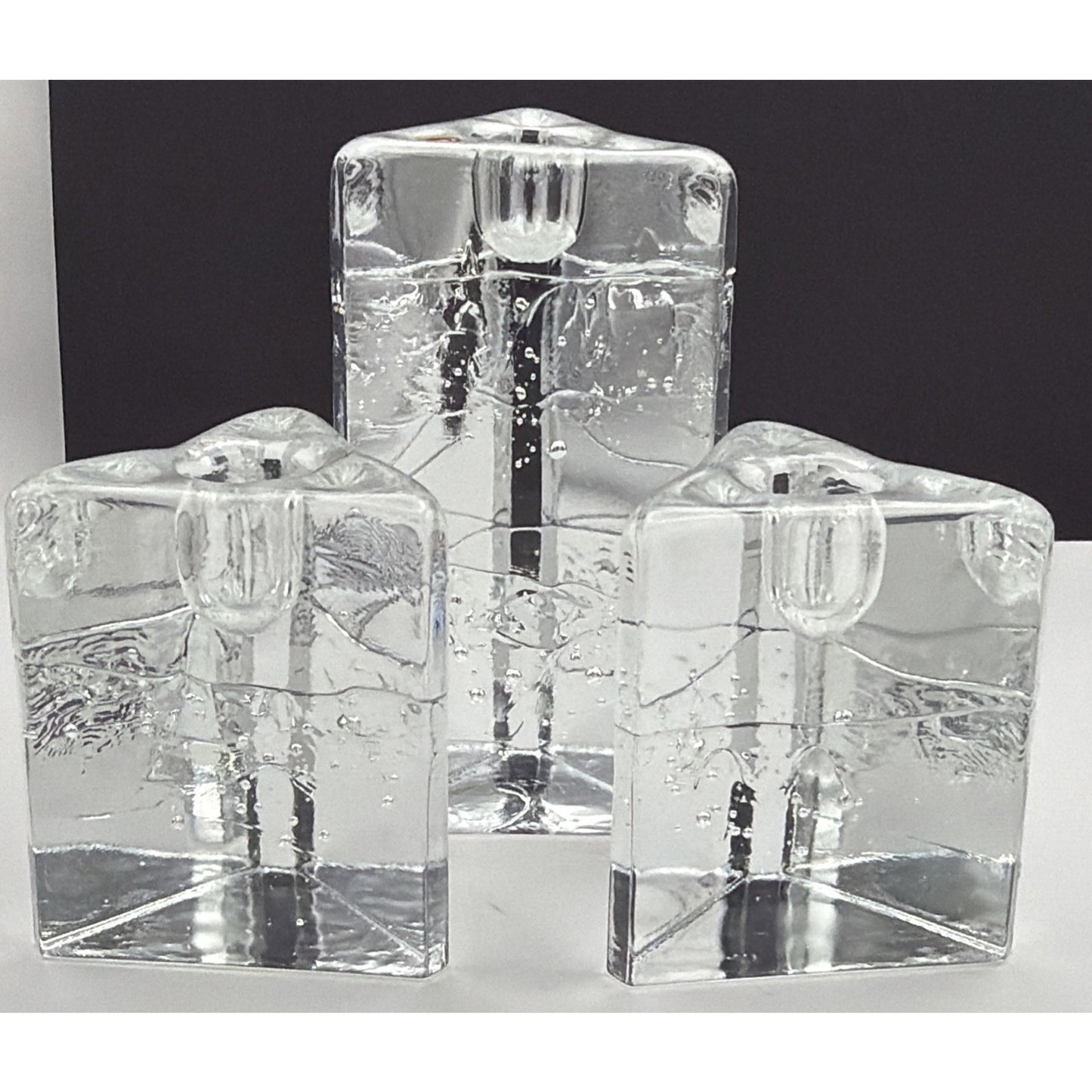 MCM Lot of 3 littala Timo Sarpaneva Arkipelago Ice Glass Candle Holders Finland
