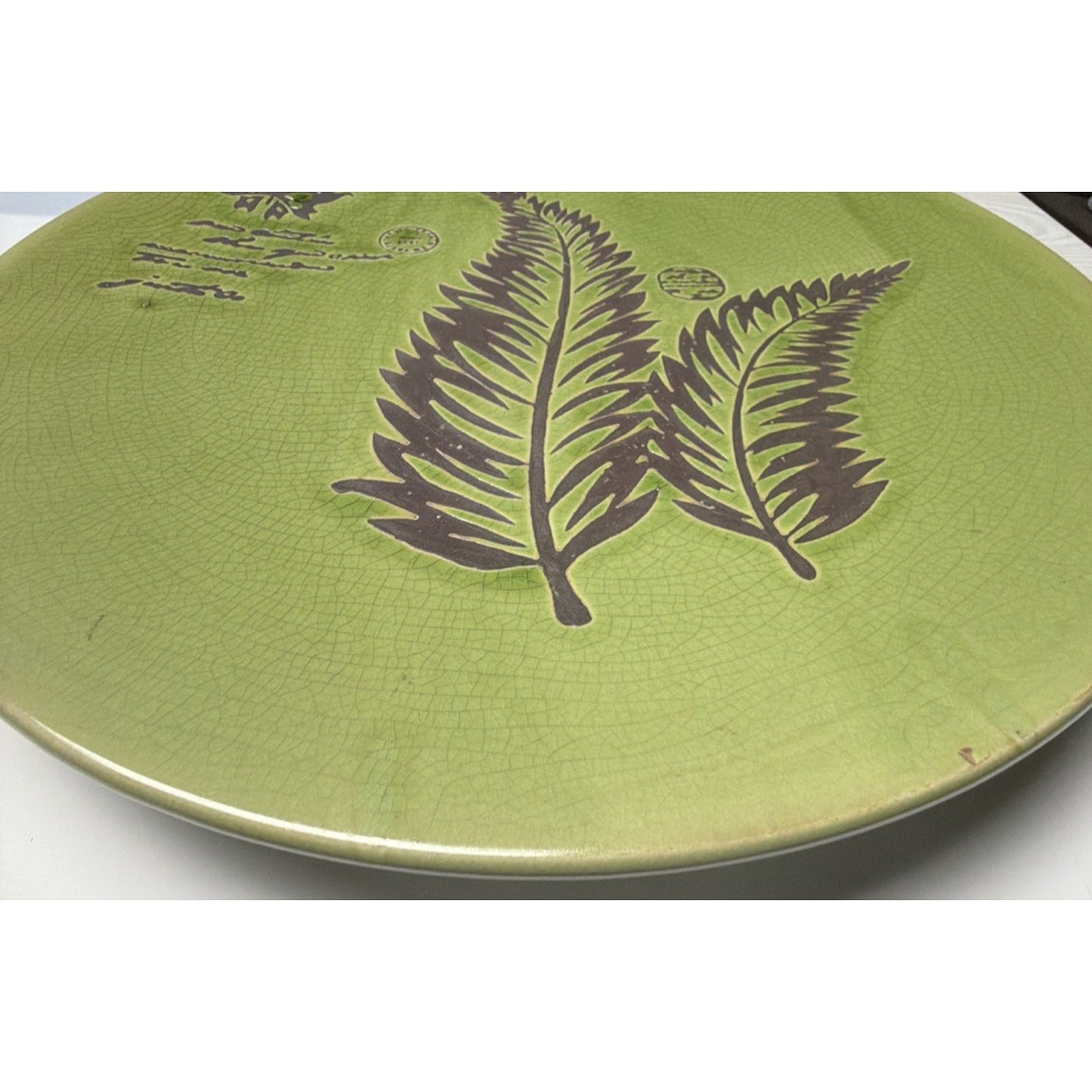 MCM En Franco Guadalajara Pottery Charger Tray Large Crackle Glaze Botanical