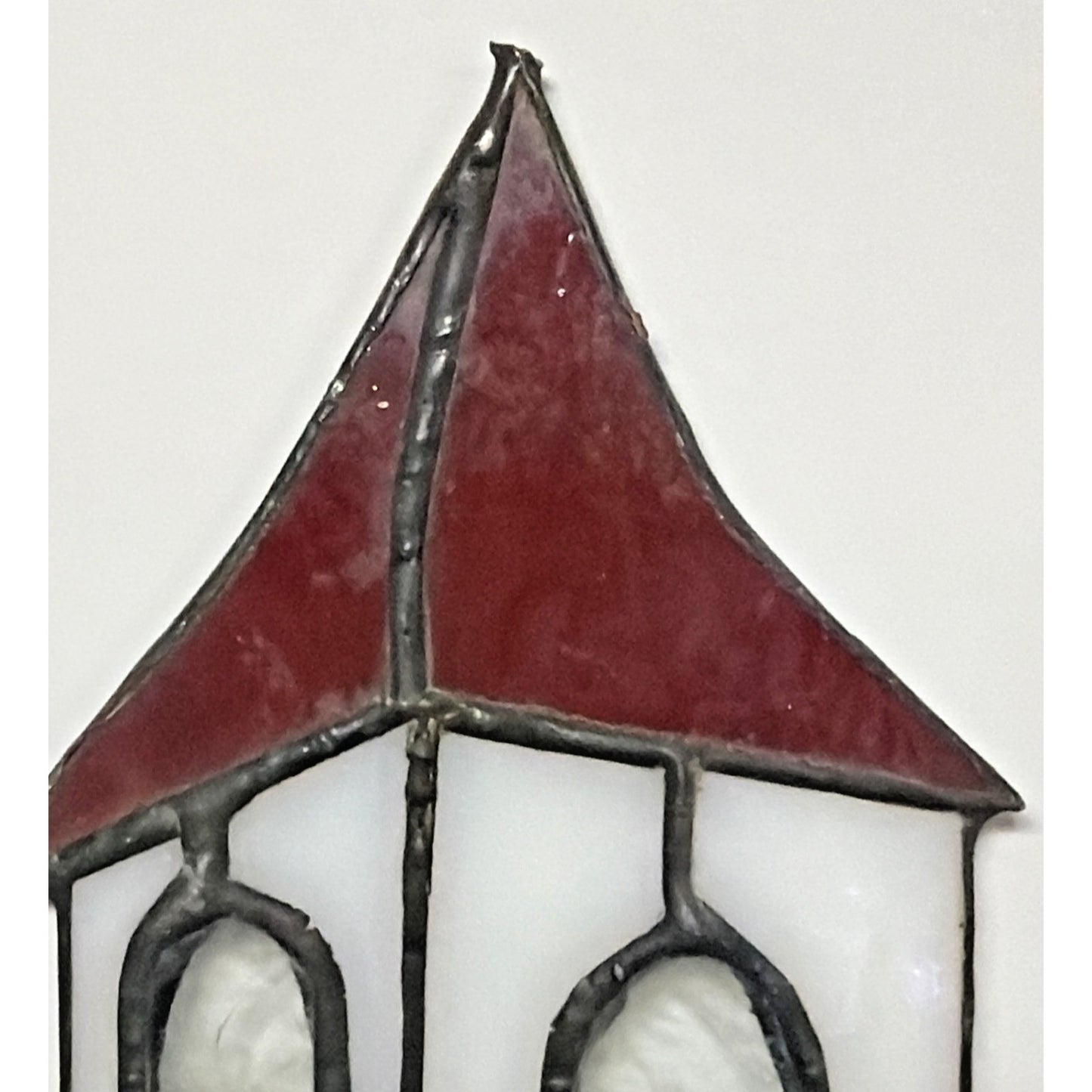 Vintage Stained Glass Church Suncatcher Red Slag Crackle Amber