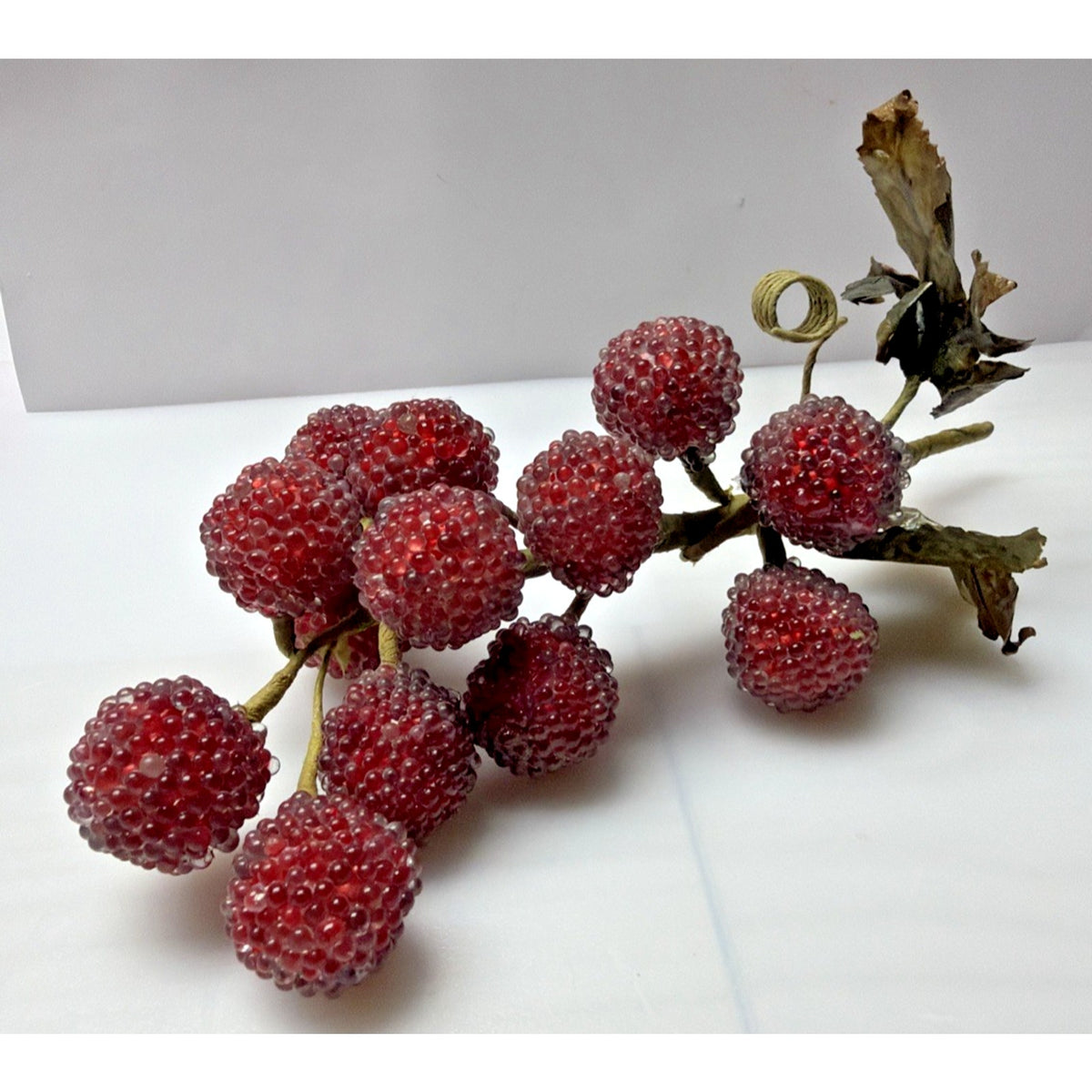 MCM Grape Cluster Glass Beaded Stem Leaves Fruit Red As Is