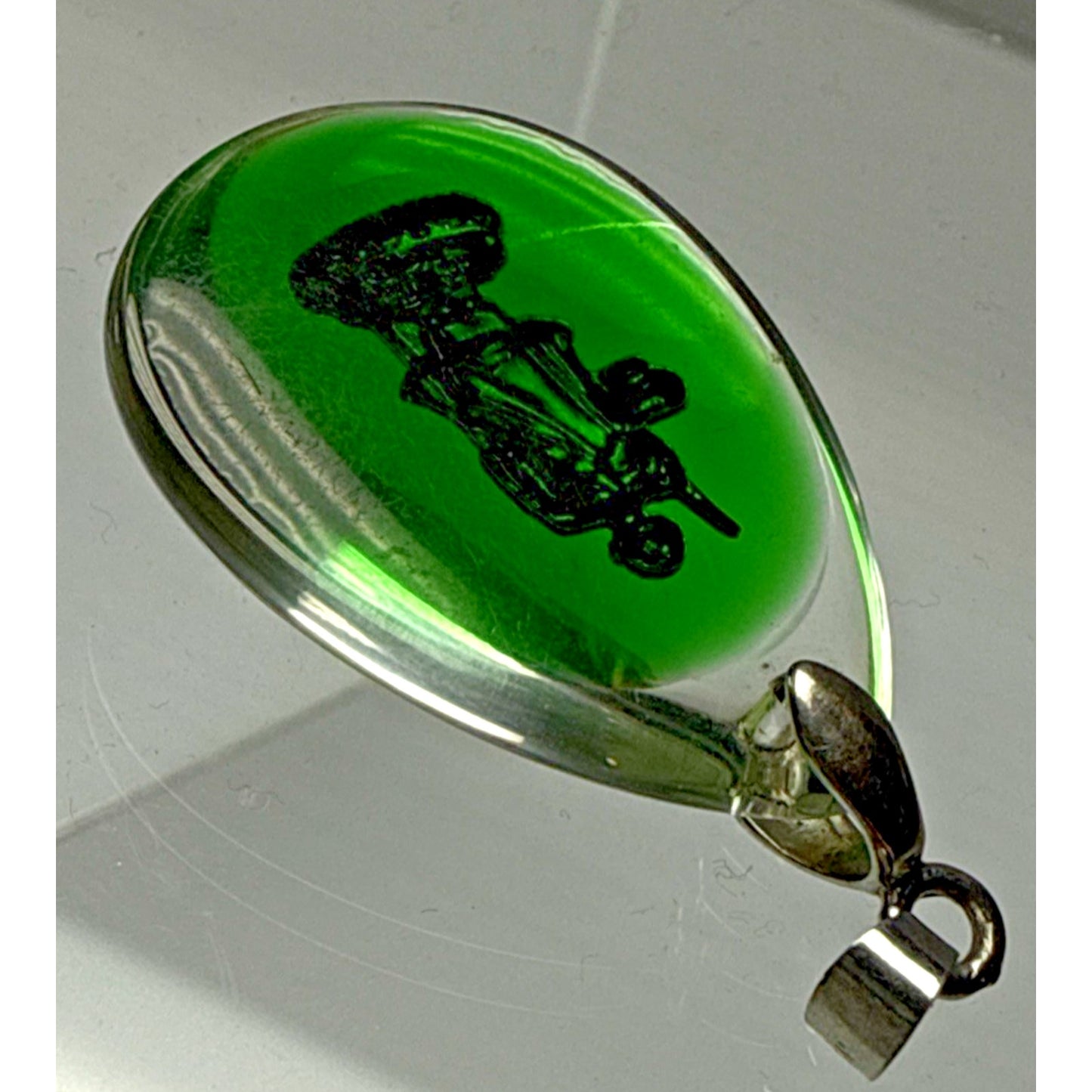 Vintage Green Lucite Resin Encased Gold Buddha 18k GP Amulet Pendant As-Is